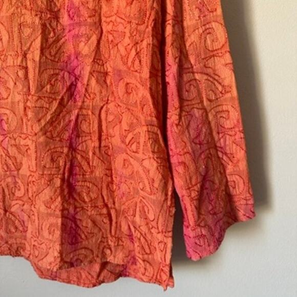 Chicos Hoodie Shirt Womens SMALL Boho Orange V-Neck Embroidered Long Sleeve - Picture 2 of 12